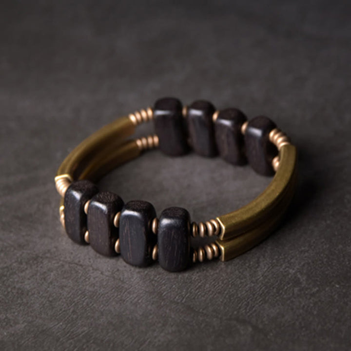 Buddha Stones Tibetaanse ebbenhouten Armband van messing en koper met dubbele laag. - image 8