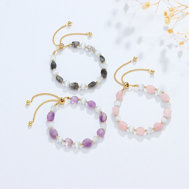 Buddha Stones Amethist roze kristal zwarte rutielkwarts Armband voor spiritueel bewustzijn - image 1