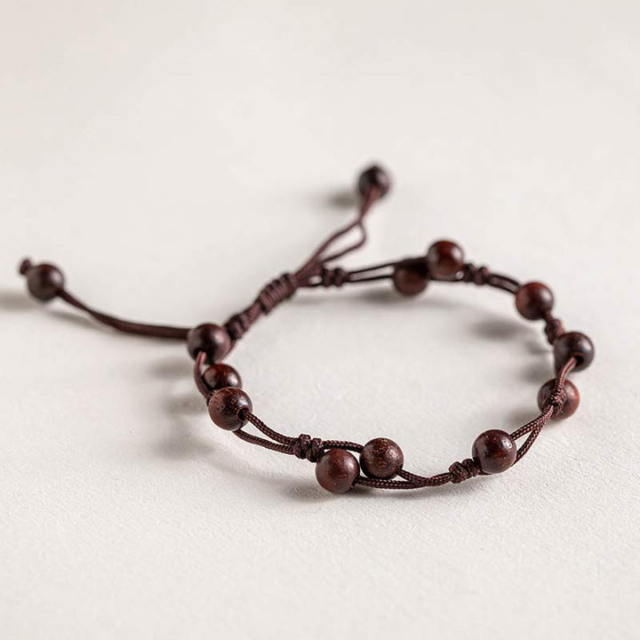 Buddha Stones Rode agaat, mosagaat, cinnaber, kalmerende Armband - Kleine blaadjes rood sandelhout &amp; bruin touw - image 28
