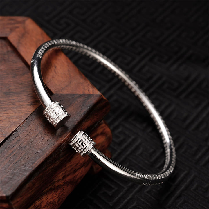 Buddha Stones Bangle-armband van wit koper met gegraveerd hakenkruispatroon en de tekst "Heart Sutra" (gelukssymbool). - image 5