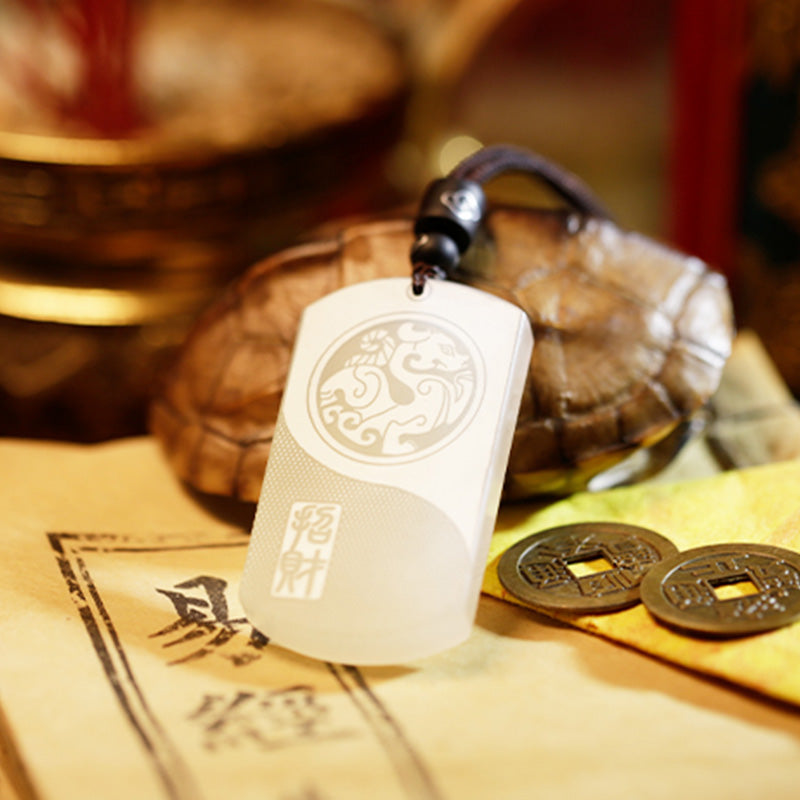 Buddha Stones Witte jade PiXiu Yin Yang geluks- en Ketting - image 4