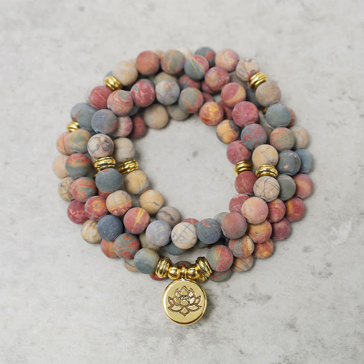 Buddha Stones 108 Mala kralen Picasso Jaspis Steen Moed Energie Armband - image 0