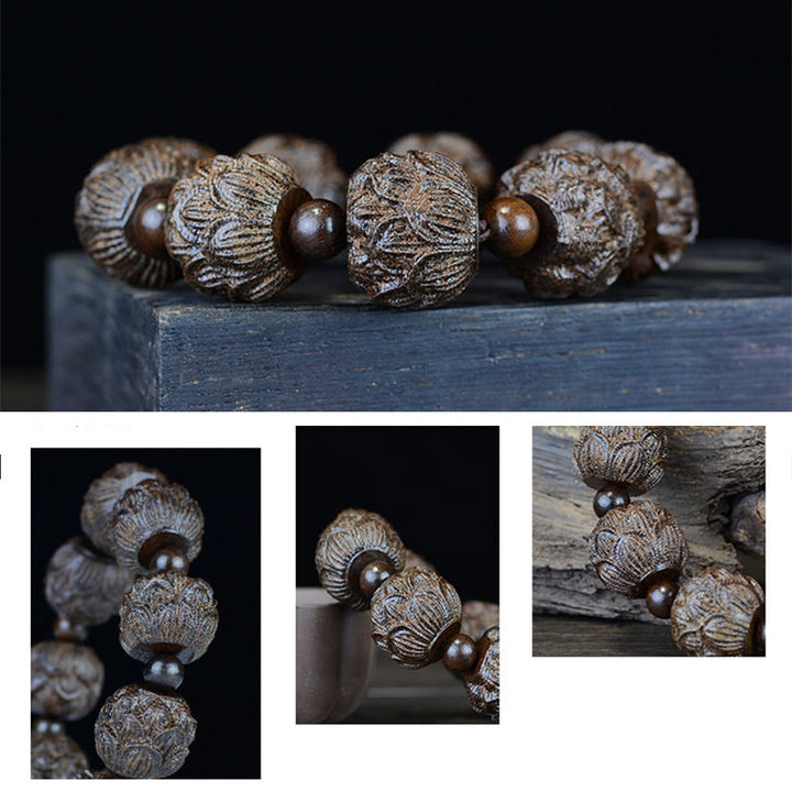 Buddha Stones Armband van ebbenhout met achttien arhats, lotus en draak. - image 10