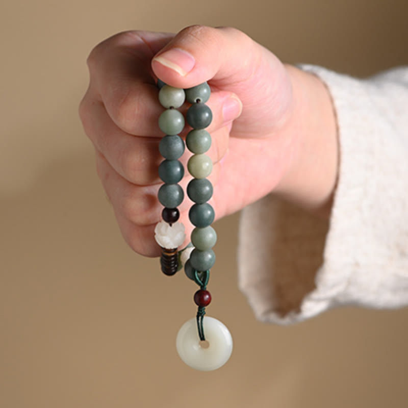 Buddha Stones Cyaan Bodhizaad Lotus Jade Vredesgesp Wijsheid Dubbele Armband - image 11