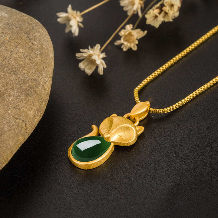 Buddha Stones Halskettinghanger met groene chalcedoon vossenpatroon en symbool voor moed - image 2