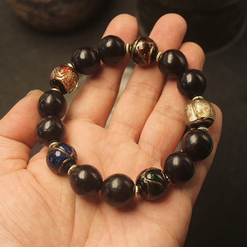 Buddha Stones Wierook met as van westerse zeepbes en Liuli-glaskralen als Armband van welvaart. - image 3