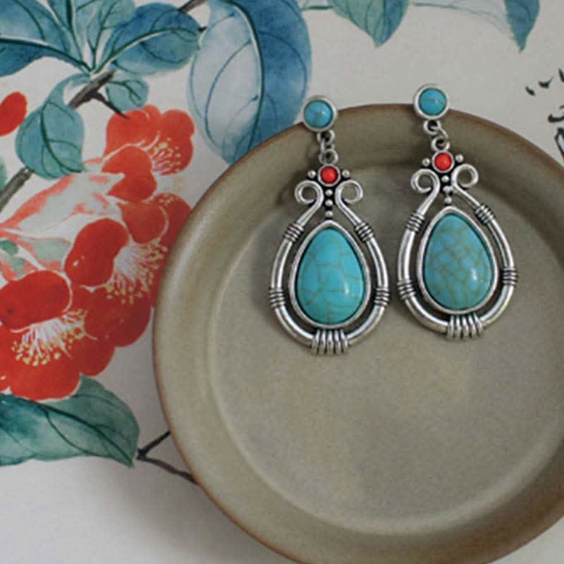 Tibetaanse vintage turquoise waterdruppel oorbellen met Oorbellen - image 8