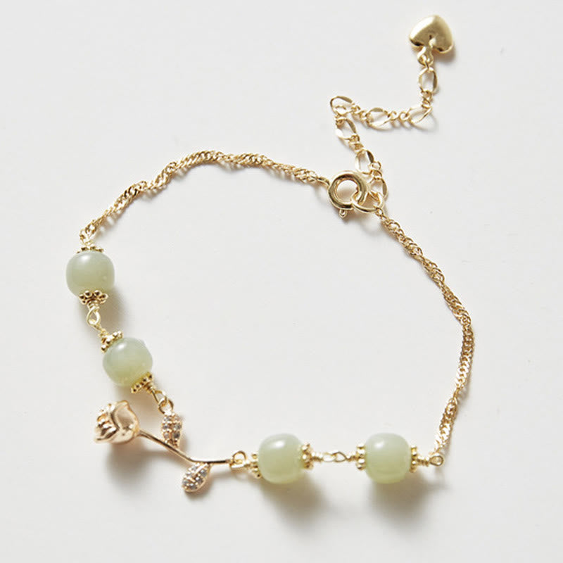 Buddha Stones 14-karaats vergulde Hetian jade gouden rozenbloem Armband - image 2
