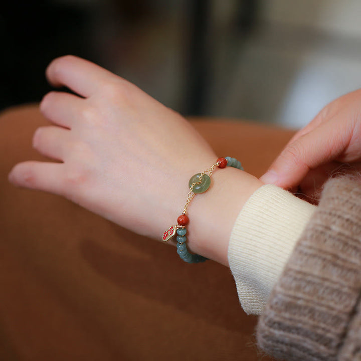 Buddha Stones Natuurlijke Hetian jade rode agaat vredesgesp Armband - image 4