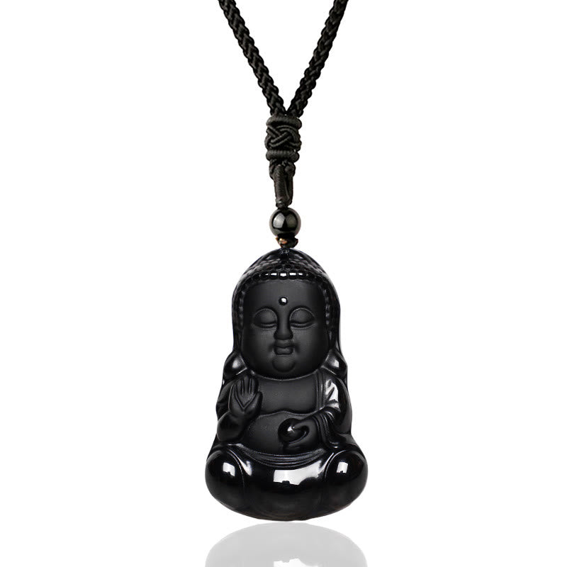 Buddha Stones Natuurlijke zwarte obsidiaan kristallen Boeddha kracht bescherming amulet gelukshanger hanger Ketting - image 0