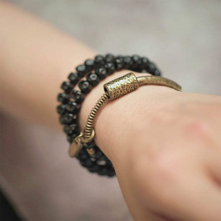 Buddha Stones Retro armband van kokosnootschaal, messing en koper met drievoudige wikkeling . - image 9