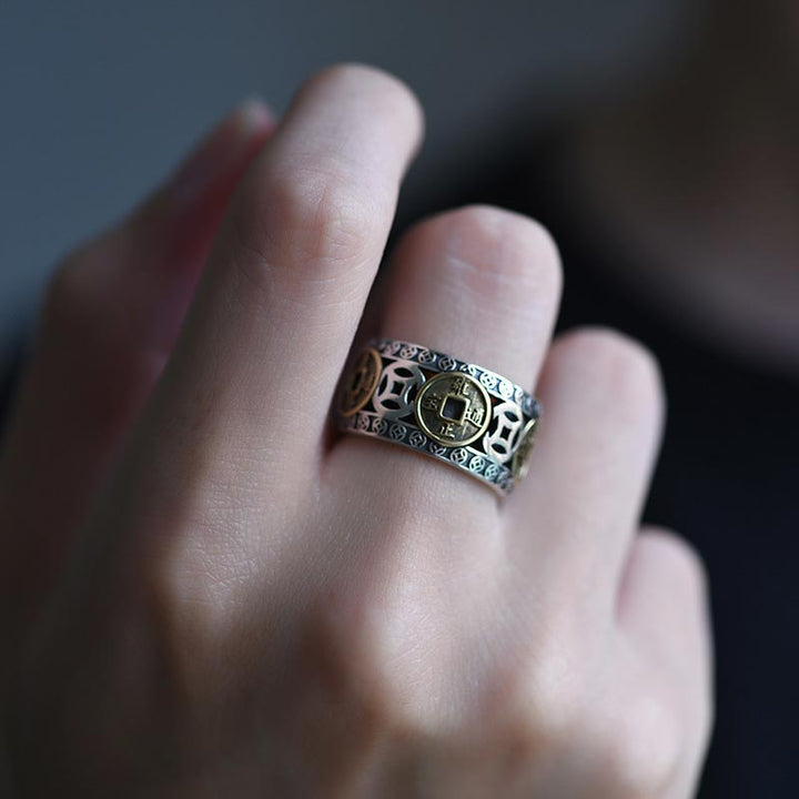 Buddha Stones Verstelbare Ring met vijf keizerlijke munten - image 6