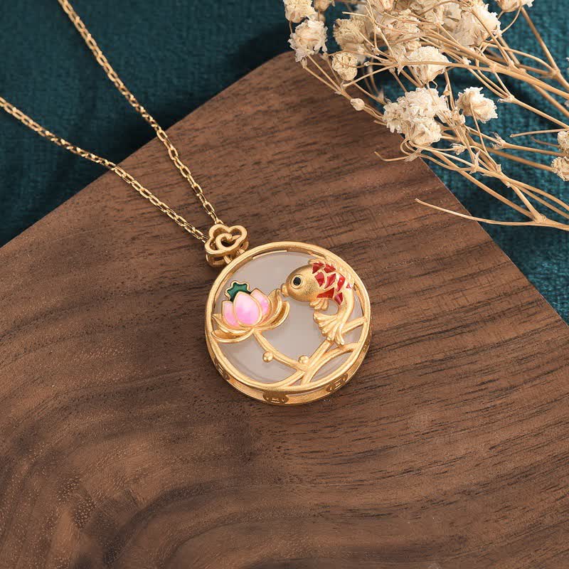 Buddha Stones Witte jade koivis lotus zegen Ketting - image 1