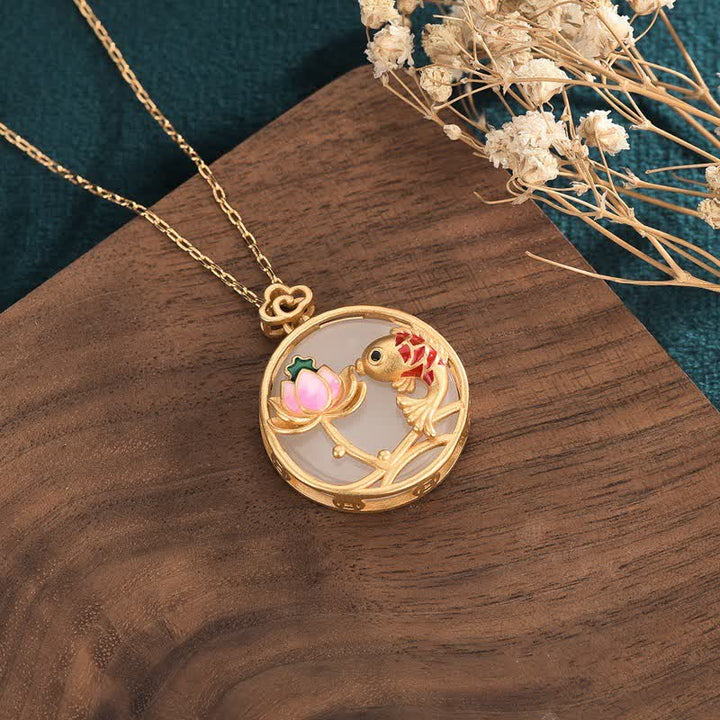 Buddha Stones Witte jade koivis lotus zegen Ketting - image 1
