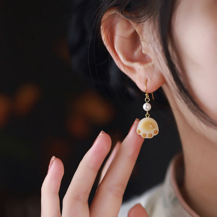 Buddha Stones Bodhi Seed Lovely Cat Paw Claw Peace Dangle Drop Oorbellen - image 2