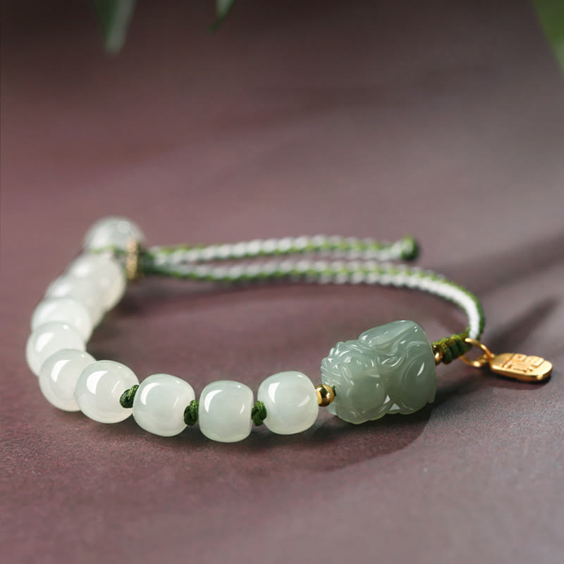 Buddha Stones Armband van natuurlijke Hetian-jade met PiXiu-gelukskarakter. - image 4
