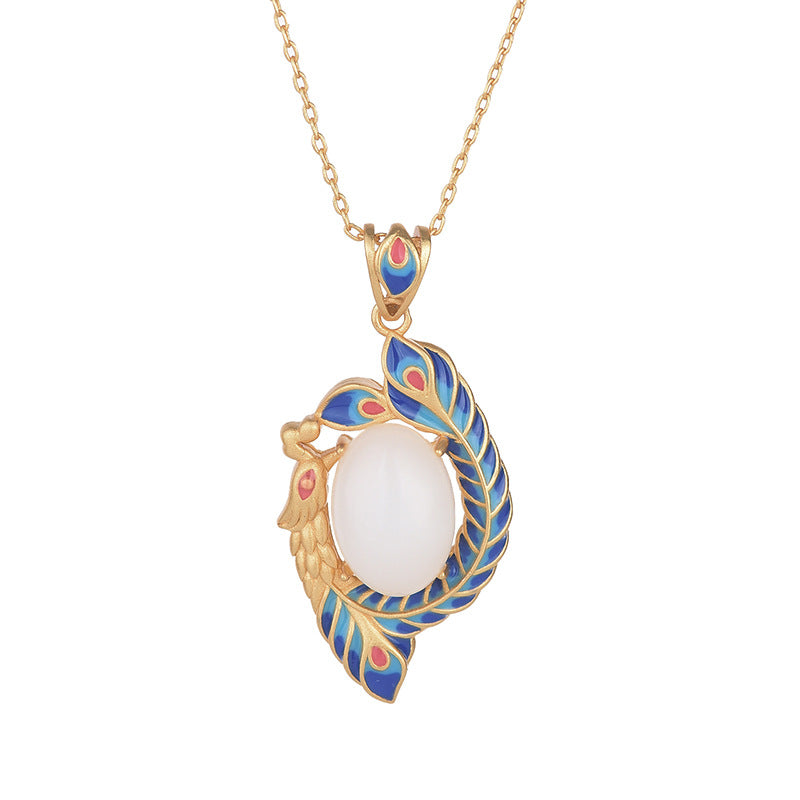 Witte jade pauw koperen zegen Ketting - image 4