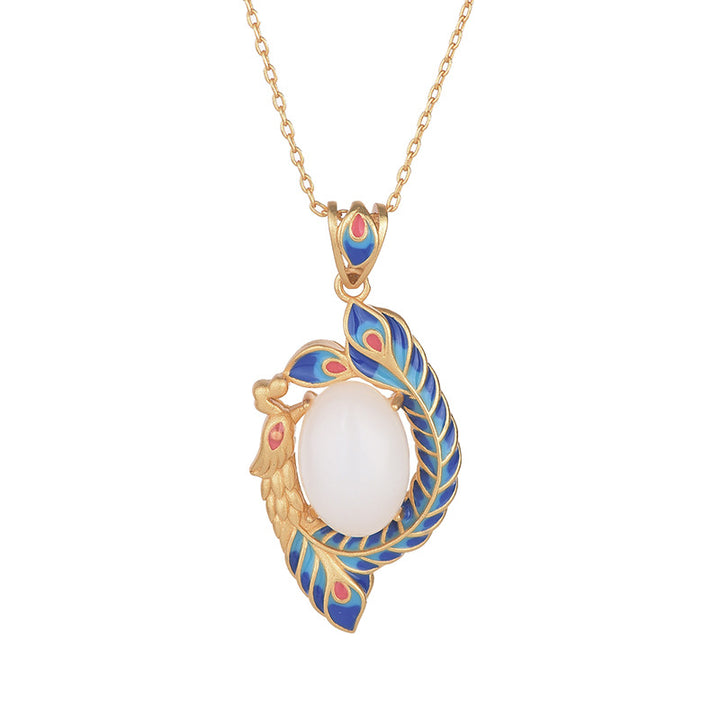 Witte jade pauw koperen zegen Ketting - image 4