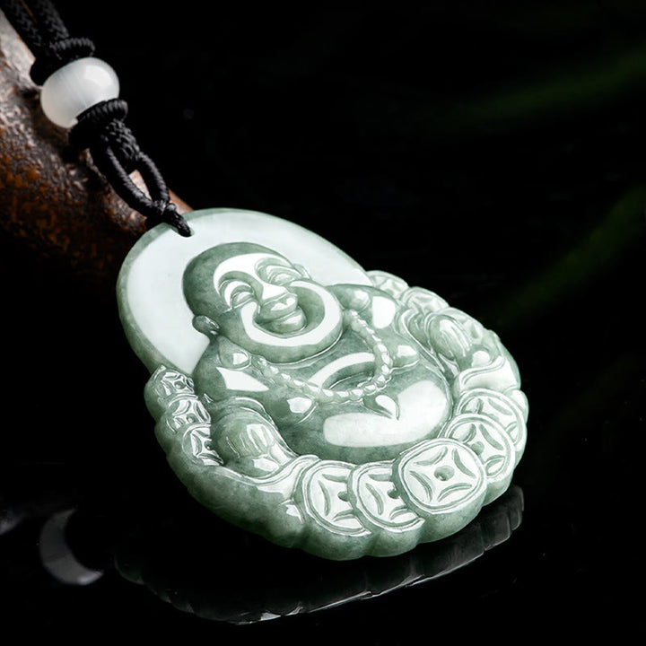 Buddha Stones Lachende Boeddha kettinghanger van natuurlijke jade en koper met Ketting voor overvloed - image 3