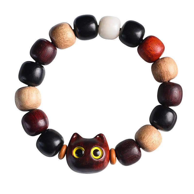 Buddha Stones Armband met kleine blaadjes, rood sandelhout, ebbenhout en schattige kat, gegraveerd ter bescherming - image 17