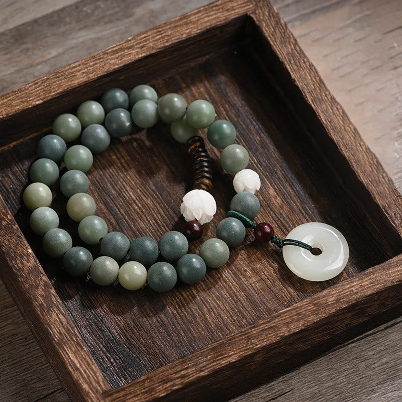Buddha Stones Cyaan Bodhizaad Lotus Jade Vredesgesp Wijsheid Dubbele Armband - Cyan Bodhi-zaad - image 0