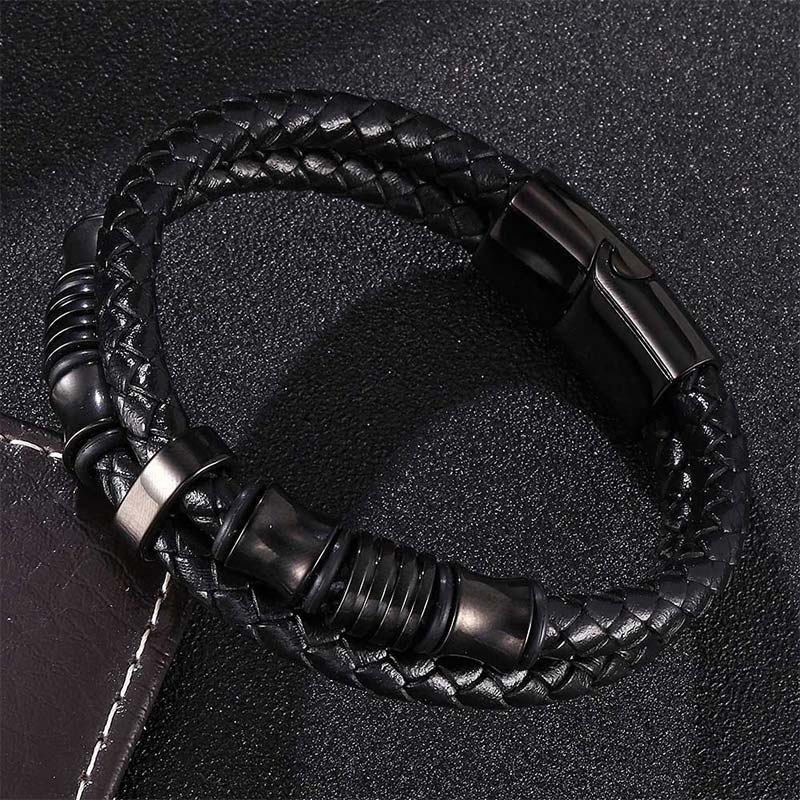 Buddha Stones Armband van gelaagd leer met weefpatroon - image 4