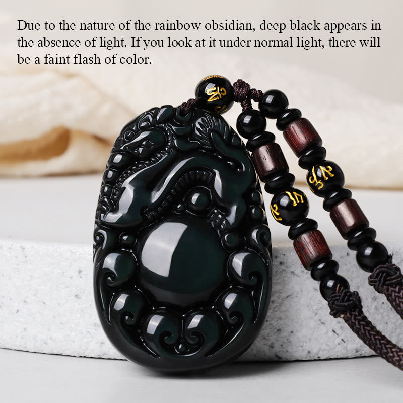 Buddha Stones Tibetaanse positieve regenboog obsidiaan PiXiu Ketting - image 6