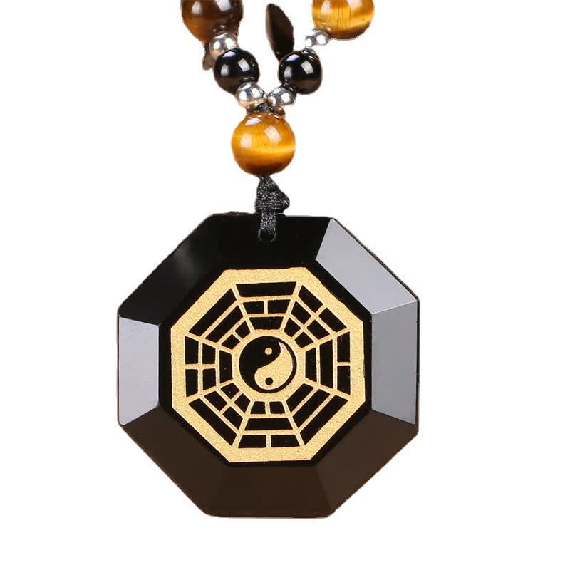 Buddha Stones Bagua Yin Yang Zwarte Obsidiaan Zuiveringskralen Ketting - image 7