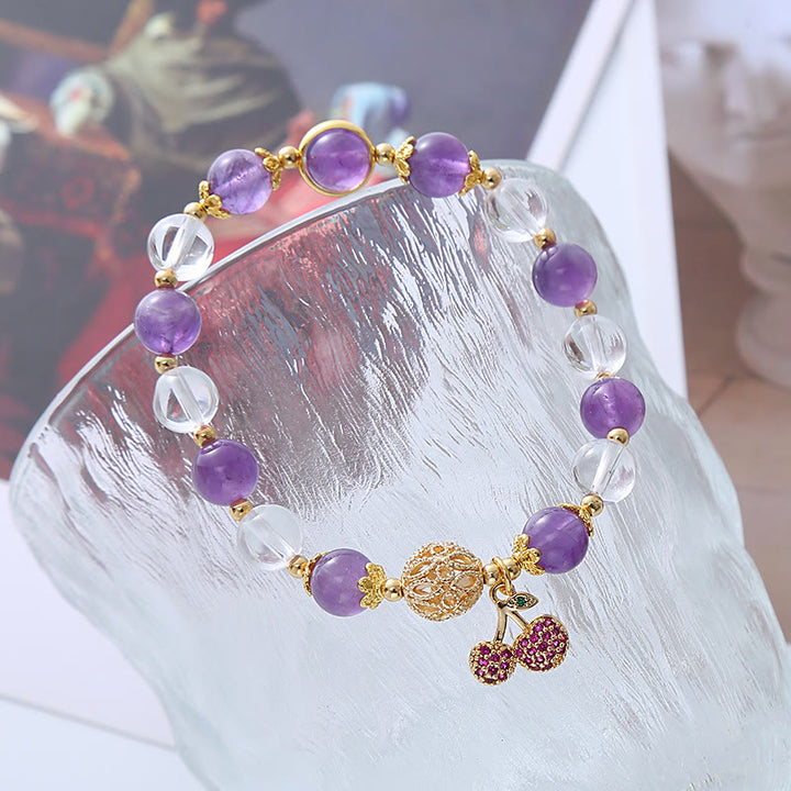 Buddha Stones Armband met bedeltje van een witte amethistkristal en een positieve kers. - image 2