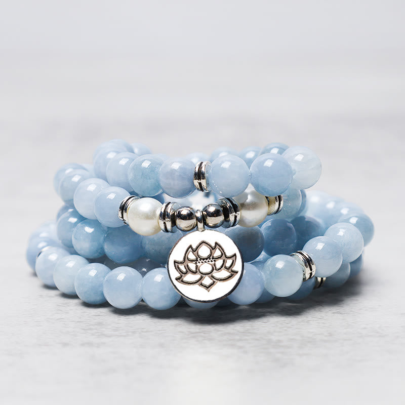 Buddha Stones Mala armband met 108 aquamarijnkralen voor helende Armband - image 2