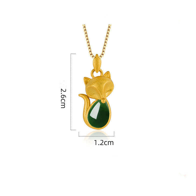 Buddha Stones Halskettinghanger met groene chalcedoon vossenpatroon en symbool voor moed - image 9