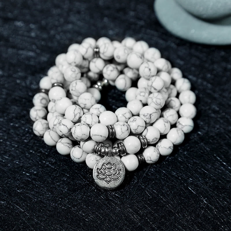Buddha Stones Witte turkooizen lotus Mala helende Armband - image 1