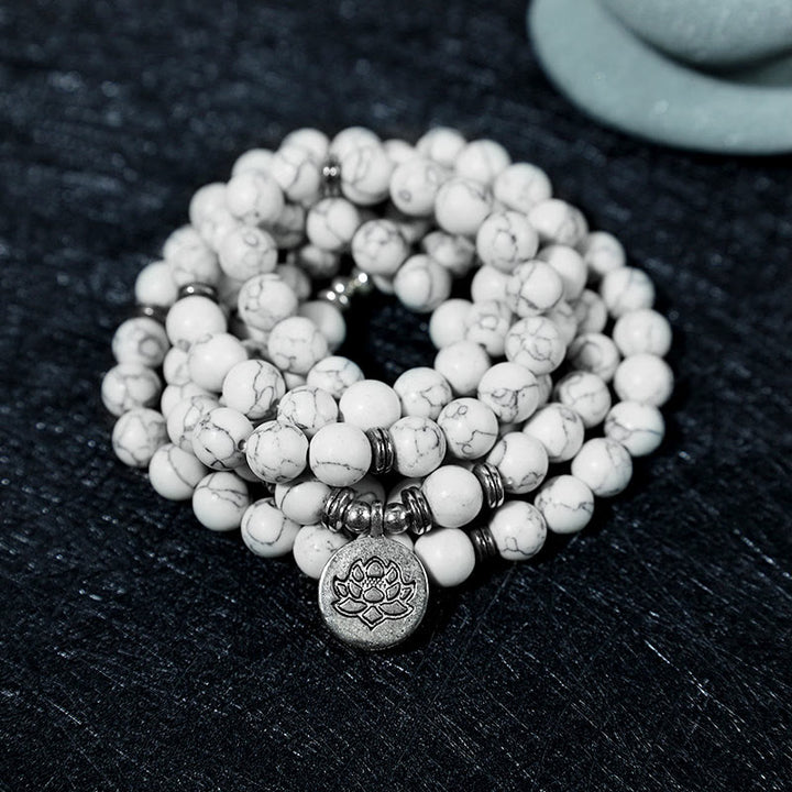Buddha Stones Witte turkooizen lotus Mala helende Armband - image 1