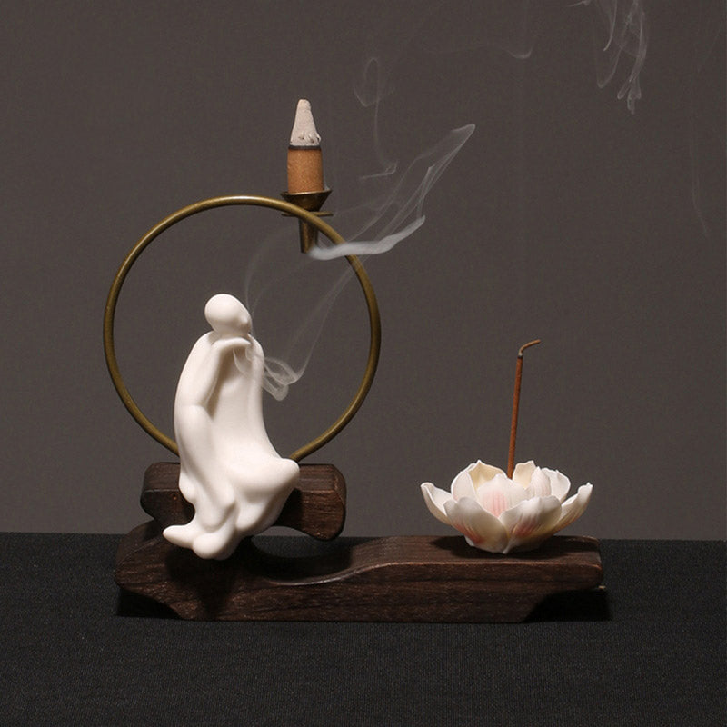 Buddha Stones Keramische lotusvormige wierookbrander voor Wierook meditatie. - Witte Meditatie - image 3