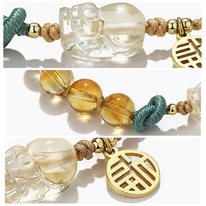Buddha Stones Citrien PiXiu Fu Karakter Welvaart Gevlochten Armband - image 2