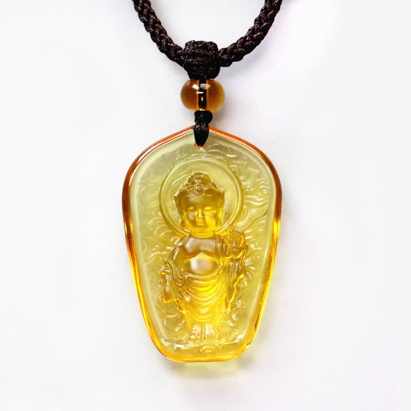 Buddha Stones Tibetaanse Boeddha Liuli Kristal Sereniteit Ketting - Gele Boeddha - image 3