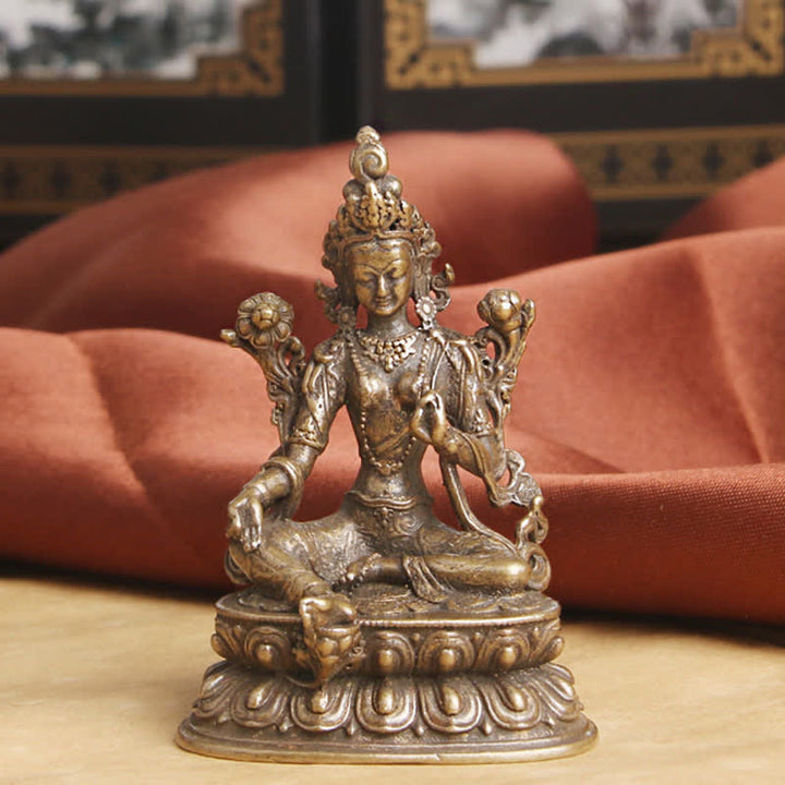 Buddha Stones Bodhisattva Groene Tara Kalme Hoop Koperen Beeld Decoratie - image 2