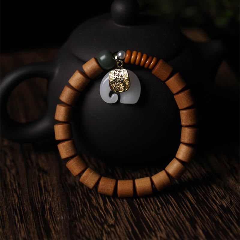 Buddha Stones Armband van sandelhout en jade met olifantje - image 8