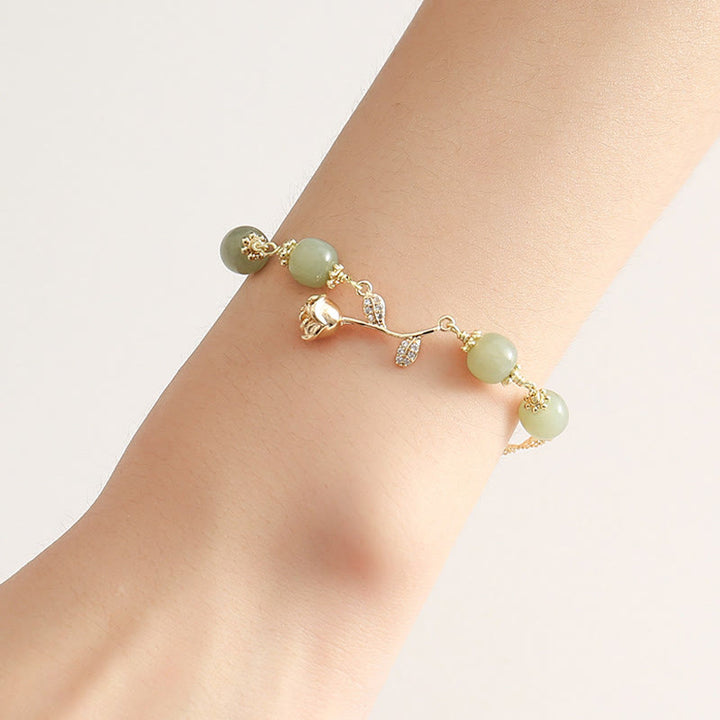 Buddha Stones 14-karaats vergulde Hetian jade gouden rozenbloem Armband - image 6