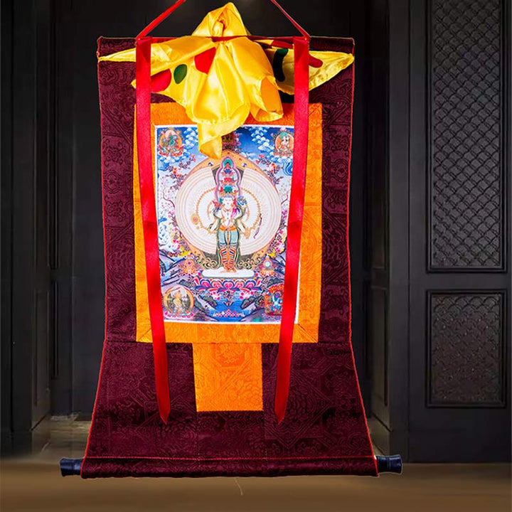 Buddha Stones Tibetaanse duizendarmige Avalokitesvara ingelijste Thangka zegendecoratie - image 6
