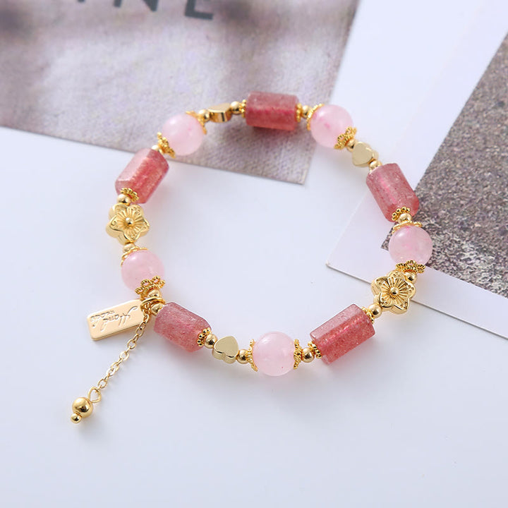 Buddha Stones Aardbeikwarts Roze Kristal Liefdeshart Bloem Positieve Armband - image 3