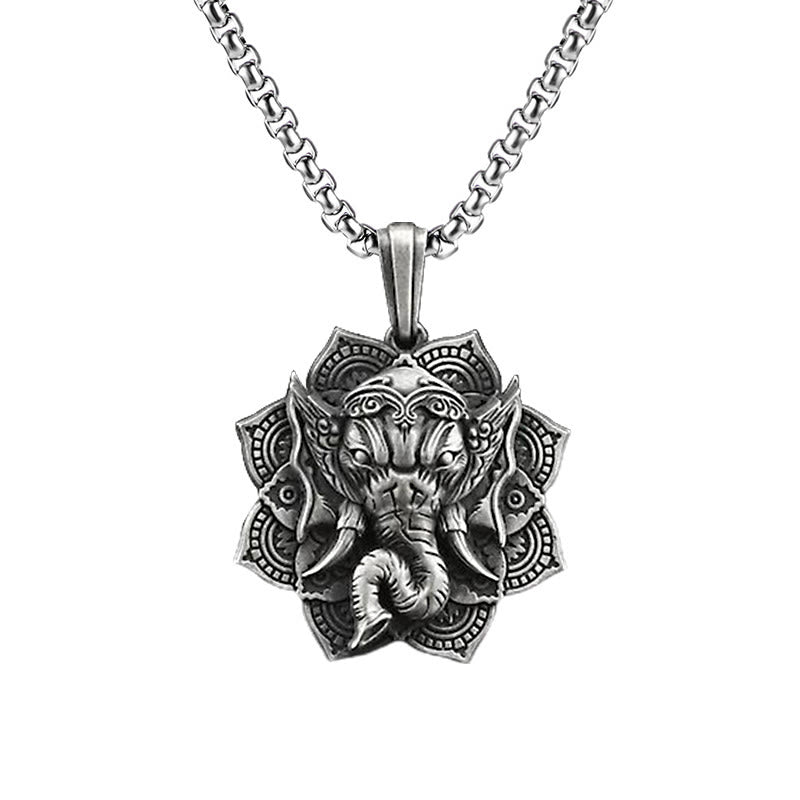Buddha Stones Amulet voor bescherming met de Ganesh Ganpati olifant van puur tin, als hanger voor een Ketting . - Ganesh-hanger en standaardketting - image 3