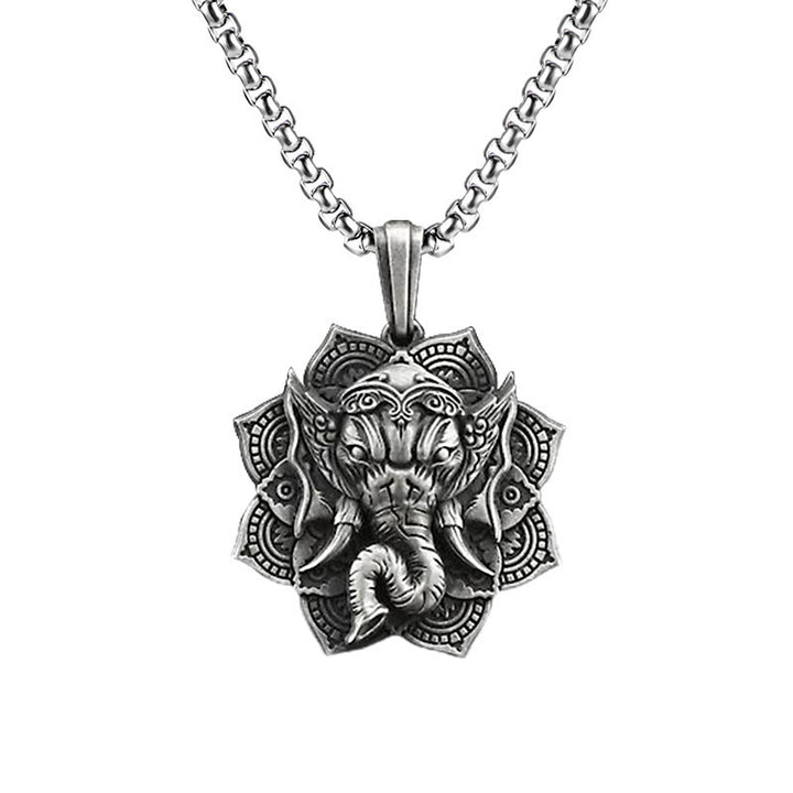 Buddha Stones Amulet voor bescherming met de Ganesh Ganpati olifant van puur tin, als hanger voor een Ketting . - Ganesh-hanger en standaardketting - image 3