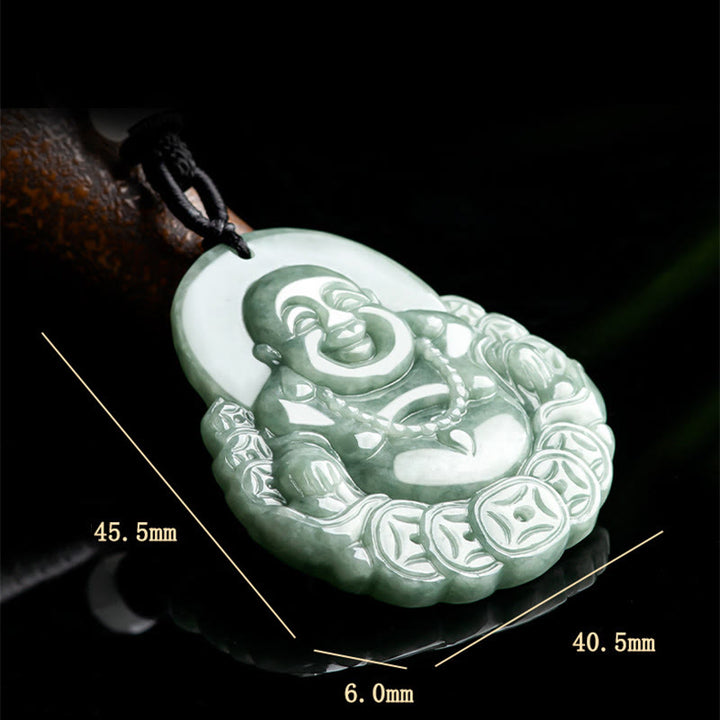 Buddha Stones Lachende Boeddha kettinghanger van natuurlijke jade en koper met Ketting voor overvloed - image 7