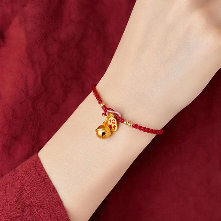 Buddha Stones Handgemaakte Fu-karakterhanger, geluksbel, rode Armband - image 5