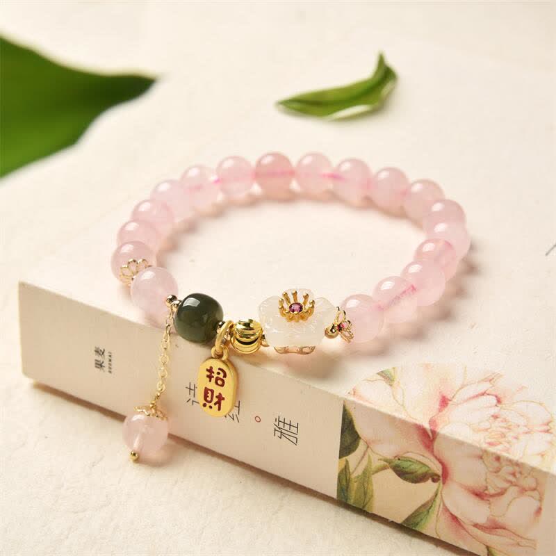 Buddha Stones Natuurlijke roze kristallen jade bloem warme liefde Armband - Roze kristal (Verzachtend ♥ Warmte) - image 0