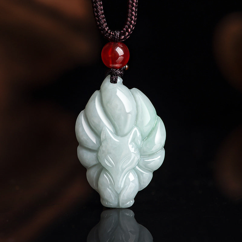 Buddha Stones Ketting van natuurlijke jade met negenstaartvos, symbool van geluk en voorspoed. - Jade (Welvaart ♥ Overvloed) - image 0