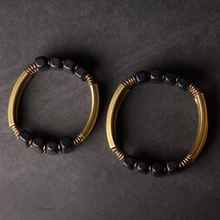 Buddha Stones Tibetaanse ebbenhouten Armband van messing en koper met dubbele laag. - image 11