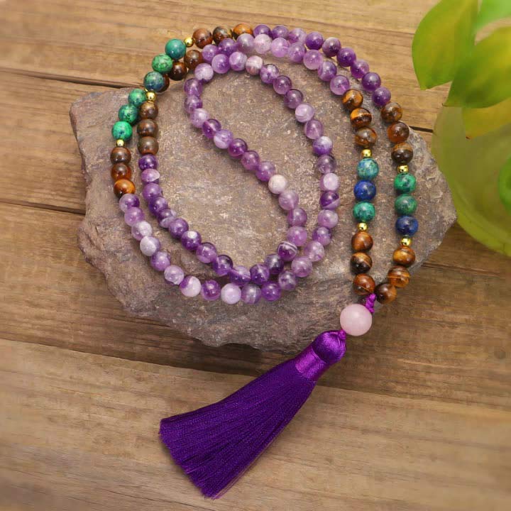 Buddha Stones Tibetaanse amethist zuiverende Armband Mala set - Ketting - image 5