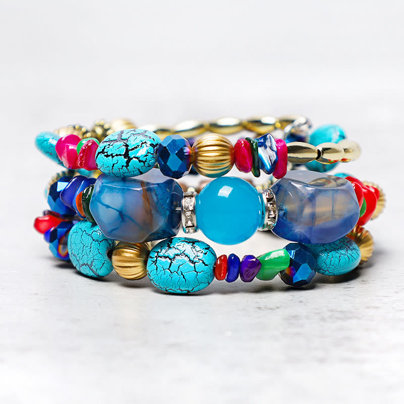 Buddha Stones Armband met meerdere lagen onregelmatige turkooizen agaatkralen - image 0